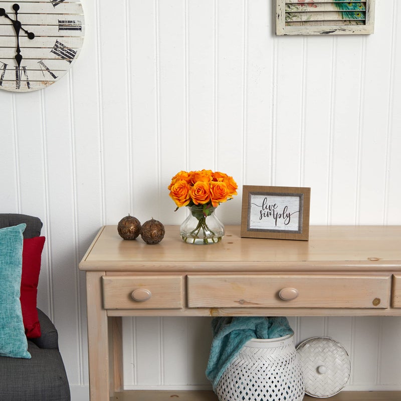 Nearly Natural Rose Arrangement with Vase - Image 2